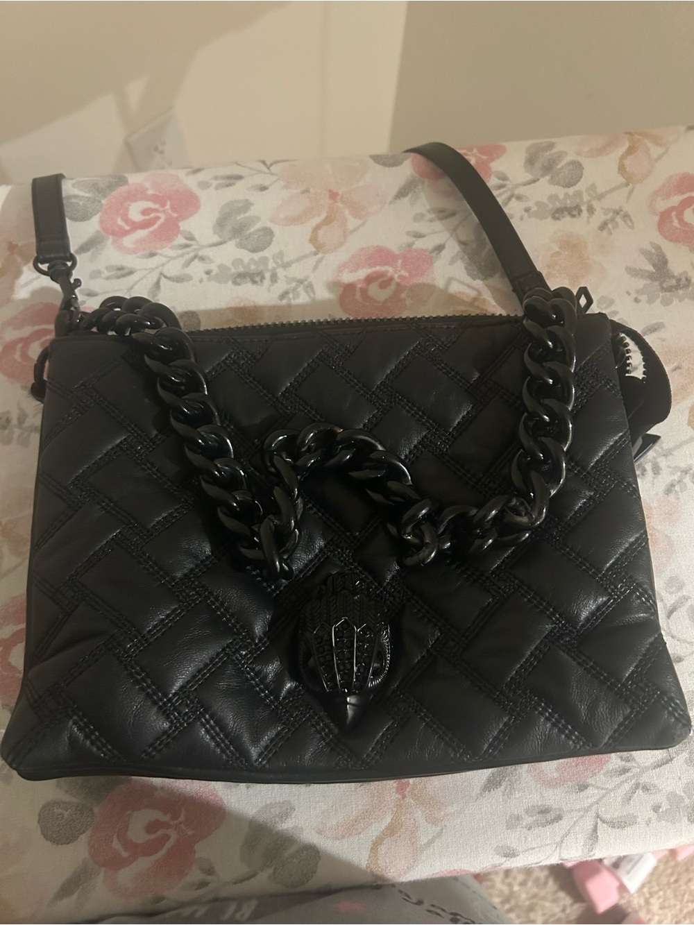 Kurt Geiger Black Quilted Shoulder Bag with Chunky Chain